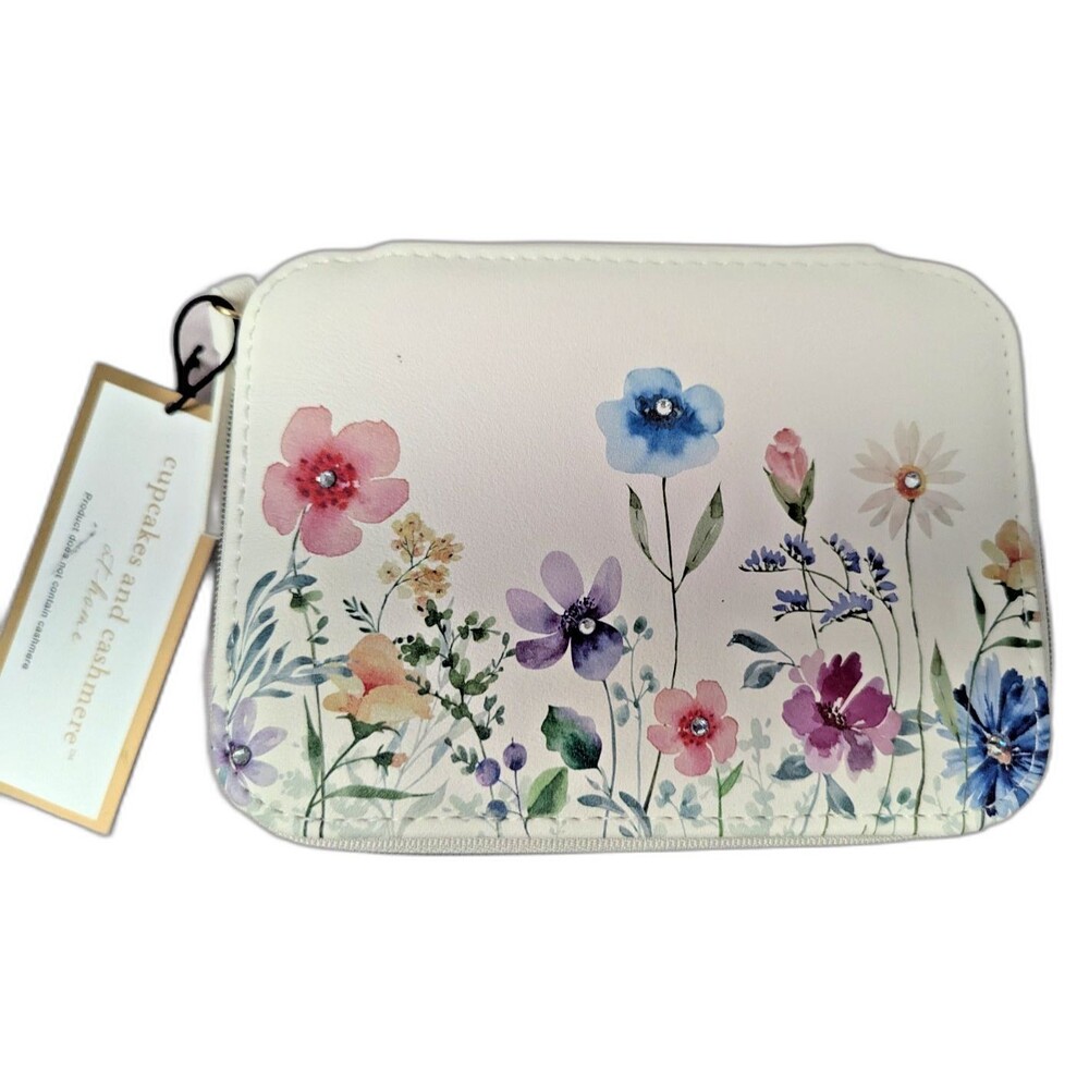 Cupcakes and Cashmere Jewelry Box Organizer Zip Closure Blue White Floral Gift